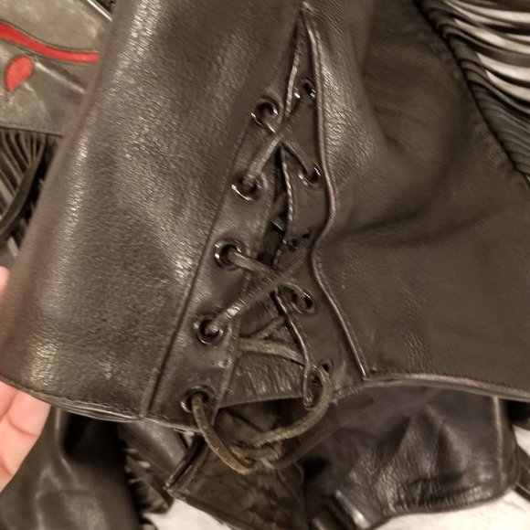 FMC Red Rose Leather Fringe Ladies Jacket - Picture 8 of 8